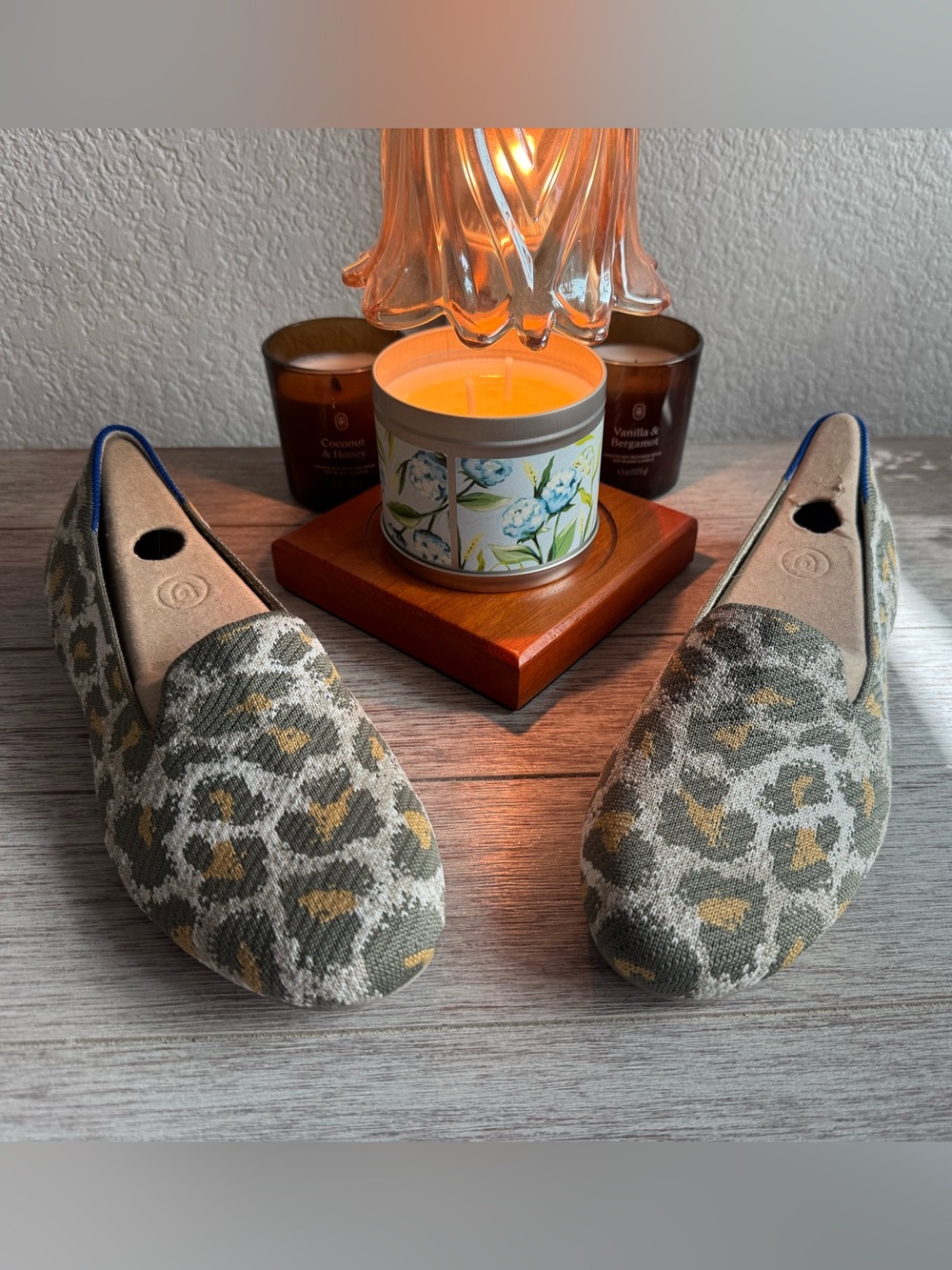 Rothy’s Knit Leopard Slip-On Flats in Olive & Gold